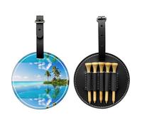 SMSJTMWHN Sac de rangement en cuir de luxe avec imprimé île dans la mer et porte-balles. Rangez vos t-shirts, balles de golf, carte de score et crayon.