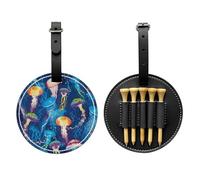 SMSJTMWHN Sac de rangement en cuir de luxe avec imprimé méduses colorées et porte-balles. Rangez vos t-shirts, balles de golf, carte de score et crayon.