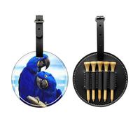SMSJTMWHN Sac de rangement en cuir de luxe pour tee de golf avec imprimé perroquet bleu et porte-balles. Rangez vos t-shirts, balles de golf, carte de score et crayon.