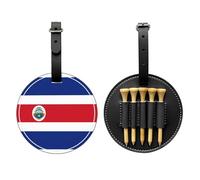 SMSJTMWHN Sac de rangement en cuir de luxe pour tee de golf imprimé drapeau du Costa Rica et support de balle - Rangez vos t-shirts, balles de golf, carte de score et crayon.