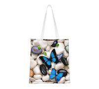 SMSJTMWHN Sac fourre-tout réutilisable en toile avec broderies et pierres, motif papillon, sac à provisions, sac à bandoulière, cadeau
