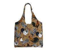 SMSJTMWHN Sac fourre-tout réutilisable en toile avec imprimé coq et poulet, sac fourre-tout esthétique, réutilisable pour salle de sport, voyage, travail