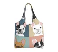 SMSJTMWHN Sac fourre-tout réutilisable en toile avec motif bouledogue français, sac fourre-tout esthétique, réutilisable pour la gym, les voyages, le travail