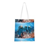 SMSJTMWHN Sac fourre-tout réutilisable en toile avec motif dauphin qui vous regarde, sac à provisions, sac à bandoulière, cadeau