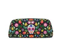 SMSJTMWHN Sugar Horror Trousse à crayons en cuir avec motif tête de mort et fleurs spacieuse et élégante avec fermeture éclair