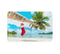 SMSJTMWHN Tapis de bienvenue, paillasson « Merry Christmas » en forme de palmier pour entrée intérieure et extérieure, tapis de sol à profil bas, facile à nettoyer, tapis d'entrée avant, décoration