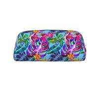 SMSJTMWHN Trousse à crayons en cuir avec fermeture éclair Motif floral tropical Rose