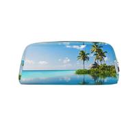 SMSJTMWHN Trousse à crayons en cuir avec impression île dans la mer, spacieuse et élégante avec fermeture éclair, trousse à crayons pour le bureau