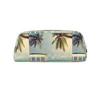 SMSJTMWHN Trousse à crayons en cuir avec imprimé bus plage bord de mer - Spacieuse et élégante - Fermeture éclair - Pour le bureau