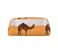SMSJTMWHN Trousse à crayons en cuir avec imprimé camel sable désert, trousse spacieuse et élégante avec fermeture éclair, trousse à crayons pour le bureau