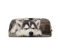 SMSJTMWHN Trousse à crayons en cuir avec imprimé chien husky, trousse spacieuse et élégante avec fermeture éclair, trousse à crayons pour le bureau
