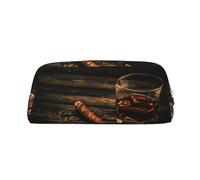 SMSJTMWHN Trousse à crayons en cuir avec imprimé cigare et whisky, spacieuse et élégante avec fermeture éclair, trousse à crayons pour le bureau