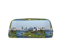 SMSJTMWHN Trousse à crayons en cuir avec imprimé club de golf et yacht - Spacieuse et élégante - Fermeture éclair - Pour le bureau