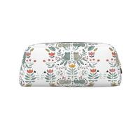 SMSJTMWHN Trousse à crayons en cuir avec imprimé de chats, oiseaux et fleurs, spacieuse et élégante avec fermeture éclair
