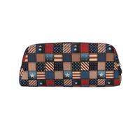 SMSJTMWHN Trousse à crayons en cuir avec imprimé drapeau américain patchwork spacieuse et élégante avec fermeture éclair