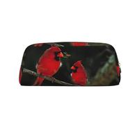 SMSJTMWHN Trousse à crayons en cuir avec imprimé faune et oiseaux rouges - Spacieuse et élégante - Fermeture éclair - Pour le bureau