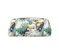 SMSJTMWHN Trousse à crayons en cuir avec imprimé feuilles tropicales et oiseaux - Spacieuse et élégante - Avec fermeture éclair