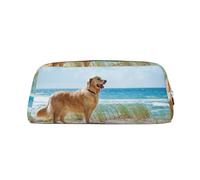 SMSJTMWHN Trousse à crayons en cuir avec imprimé Golden Retriever, spacieuse et élégante, fermeture éclair, trousse à crayons pour le bureau