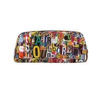 SMSJTMWHN Trousse à crayons en cuir avec imprimé lettres et chiffres, spacieuse et élégante avec fermeture éclair, trousse à crayons pour le bureau