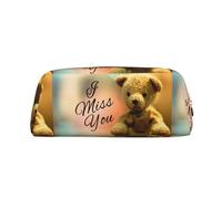 SMSJTMWHN Trousse à crayons en cuir avec imprimé ours Miss You - Spacieuse et élégante - Avec fermeture éclair - Pour le bureau
