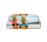 SMSJTMWHN Trousse à crayons en cuir avec imprimé plage deux ananas mer trousse à crayons spacieuse et élégante avec fermeture éclair pour le bureau