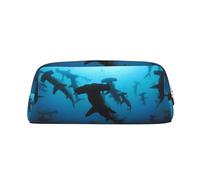 SMSJTMWHN Trousse à crayons en cuir avec imprimé requins marteaux, trousse spacieuse et élégante avec fermeture éclair pour le bureau