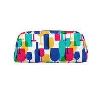 SMSJTMWHN Trousse à crayons en cuir avec imprimé verres à cocktail et bouteilles de vin, spacieuse et élégante avec fermeture éclair