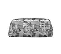 SMSJTMWHN Trousse à crayons en cuir avec imprimé ville de bord de mer, trousse spacieuse et élégante avec fermeture éclair, trousse à crayons pour le bureau