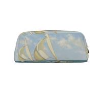 SMSJTMWHN Trousse à crayons en cuir avec motif bateau et paysage - Spacieuse et élégante - Fermeture éclair - Pour le bureau