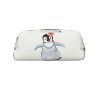 SMSJTMWHN Trousse à crayons en cuir avec motif pingouin portant des fleurs, spacieuse et élégante avec fermeture éclair