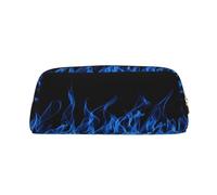 SMSJTMWHN Trousse à crayons en cuir imprimé flamme bleue spacieuse et élégante avec fermeture éclair pour bureau