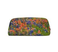 SMSJTMWHN Trousse à crayons en cuir Texas Bluebonnets - Spacieuse et élégante - Fermeture éclair - Pour le bureau