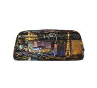 SMSJTMWHN Trousse à crayons Las Vegas en cuir imprimé vue nocturne spacieuse et élégante avec fermeture éclair pour bureau