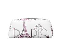 SMSJTMWHN Trousse à crayons Tower With Paris Couple Trip Flowers Floral Print Leather Pencil Bag Spacieux et élégant Zipper Office Pencil Pouch