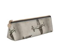 SMSJTMWHN Trousse à crayons triangulaire en cuir avec imprimé avion de la Seconde Guerre mondiale - Trousse à crayons - Trousse à cosmétiques - Organiseur de bureau pour femme et homme