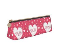 SMSJTMWHN Trousse à crayons triangulaire en cuir avec imprimé cœur pour la Saint Valentin, trousse de maquillage, boîte de rangement pour bureau, femme et homme