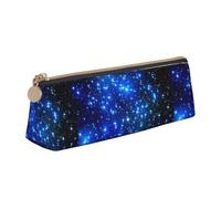 SMSJTMWHN Trousse à crayons triangulaire en cuir avec imprimé galaxie et étoiles, trousse de maquillage, boîte de rangement pour bureau, femme et homme