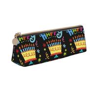 SMSJTMWHN Trousse à crayons triangulaire en cuir avec imprimé « Happy Birthday » - Pour stylos et cosmétiques - Pour bureau, femme et homme