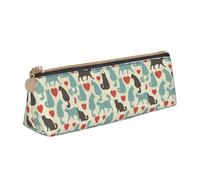 SMSJTMWHN Trousse à crayons triangulaire en cuir avec imprimé Happy Walking Kitty - Trousse à crayons - Trousse à cosmétiques - Organiseur de bureau pour femme et homme