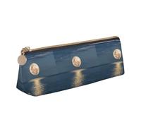 SMSJTMWHN Trousse à crayons triangulaire en cuir avec imprimé lune en mer et lune lumineuse