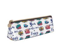SMSJTMWHN Trousse à crayons triangulaire en cuir avec imprimé « You Make Me Happy » - Pour stylos et cosmétiques - Pour bureau, femme et homme