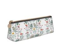 SMSJTMWHN Trousse à crayons triangulaire en cuir avec motif de chats, oiseaux et fleurs, trousse à crayons, trousse à cosmétiques, boîte de rangement pour bureau, femme et homme