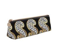 SMSJTMWHN Trousse à crayons triangulaire en cuir avec motif dollar doré pour stylos, cosmétiques, fournitures de bureau, boîte de rangement pour le bureau, les femmes et les hommes