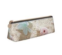 SMSJTMWHN Trousse à crayons triangulaire en cuir avec motif fleur bleue avec étoiles de mer sur la plage - Trousse à crayons - Trousse à maquillage - Organiseur de bureau pour femme et homme