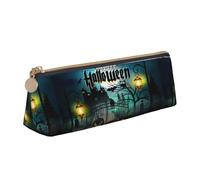 SMSJTMWHN Trousse à crayons triangulaire en cuir avec motif hibou citrouille Happy Halloween - Trousse à crayons - Trousse à maquillage - Organiseur de bureau pour femme et homme