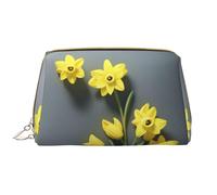 SMSJTMWHN Trousse de maquillage élégante et durable en cuir avec imprimé de fleurs de Narcisse, multi-compartiments, résistante à l'eau, organiseur de grande capacité pour les voyages et la maison,