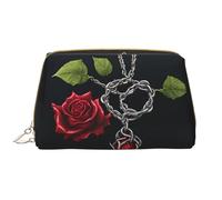 SMSJTMWHN Trousse de maquillage élégante et durable en cuir avec imprimé roses noires gothiques, multi-compartiments, résistante à l'eau, organiseur de grande capacité pour voyage et usage domestique,