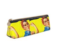 SMSJTMWHN We Can Do It Trousse à crayons triangulaire en cuir avec impression pour stylos, cosmétiques, fournitures de bureau, boîte de rangement pour femme et homme