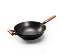 SMSOM Pot de fer traditionnel à la main avec poignée en bois, 12,6 pouces, fond plat, pas de revêtement anti-bâton