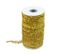 SMTCM 50 Yards de ruban de guirlande de Noël jaune métallique mince, guirlande de mini paillettes, ruban cadeau, couronne artificielle, fil de chenille, peluche souple, décoration de Noël, guirlande